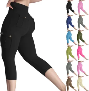Capri Cargo Pants for Women with Pockets Summer Lightweight Workout High Waisted Yoga Pants for Women