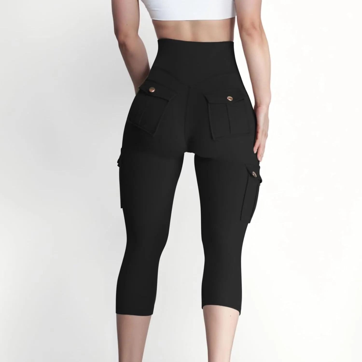 Capri Cargo Pants for Women with Pockets Summer Lightweight Workout High Waisted Yoga Pants for Women
