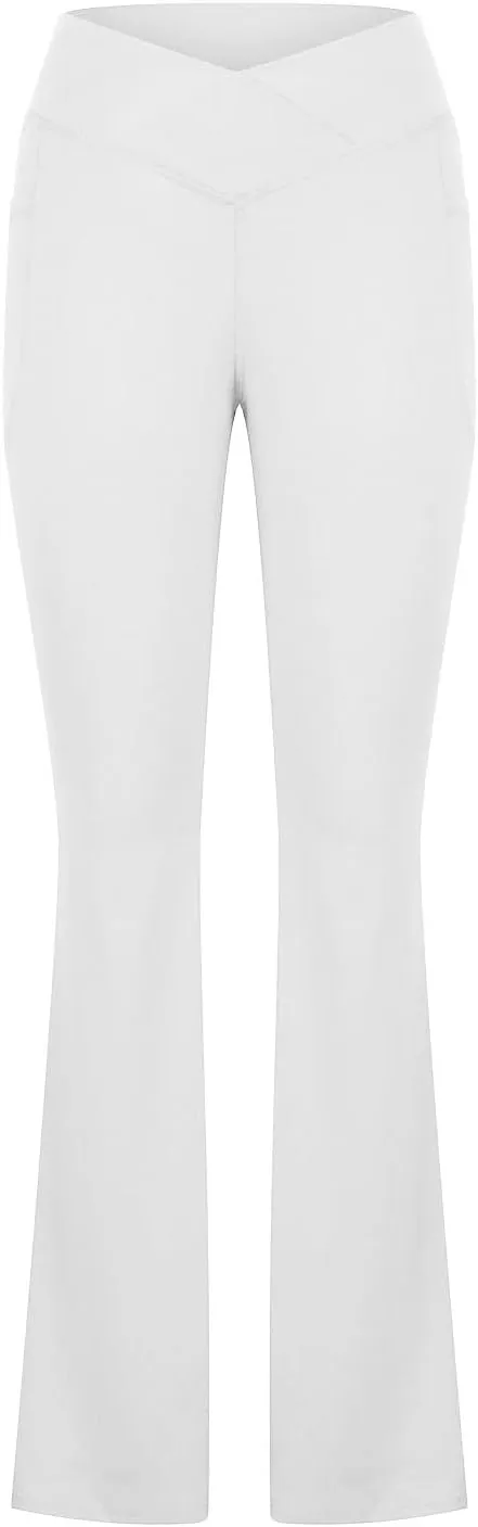 Cross Waist Yoga Pants with Pockets for Women V Crossover High Waisted Flare Leggings Bootcut Trousers Workout Pants