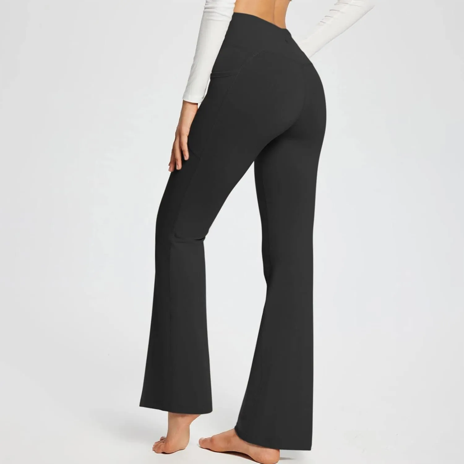 Cross Waist Yoga Pants with Pockets for Women V Crossover High Waisted Flare Leggings Bootcut Trousers Workout Pants