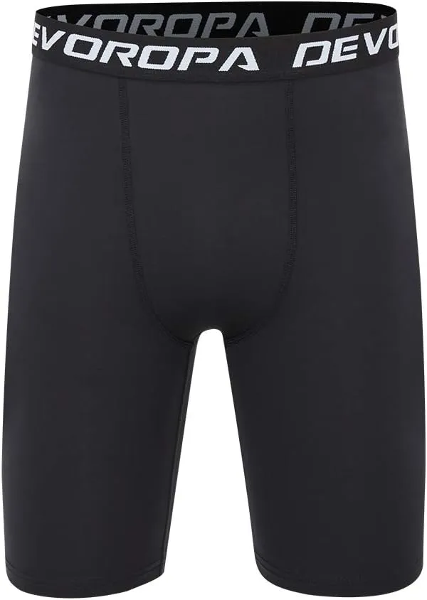 DEVOROPA Youth Boys' Compression Shorts Performance Athletic Base Layers Workout Training Underwear Side Pocket (Pack of 2)