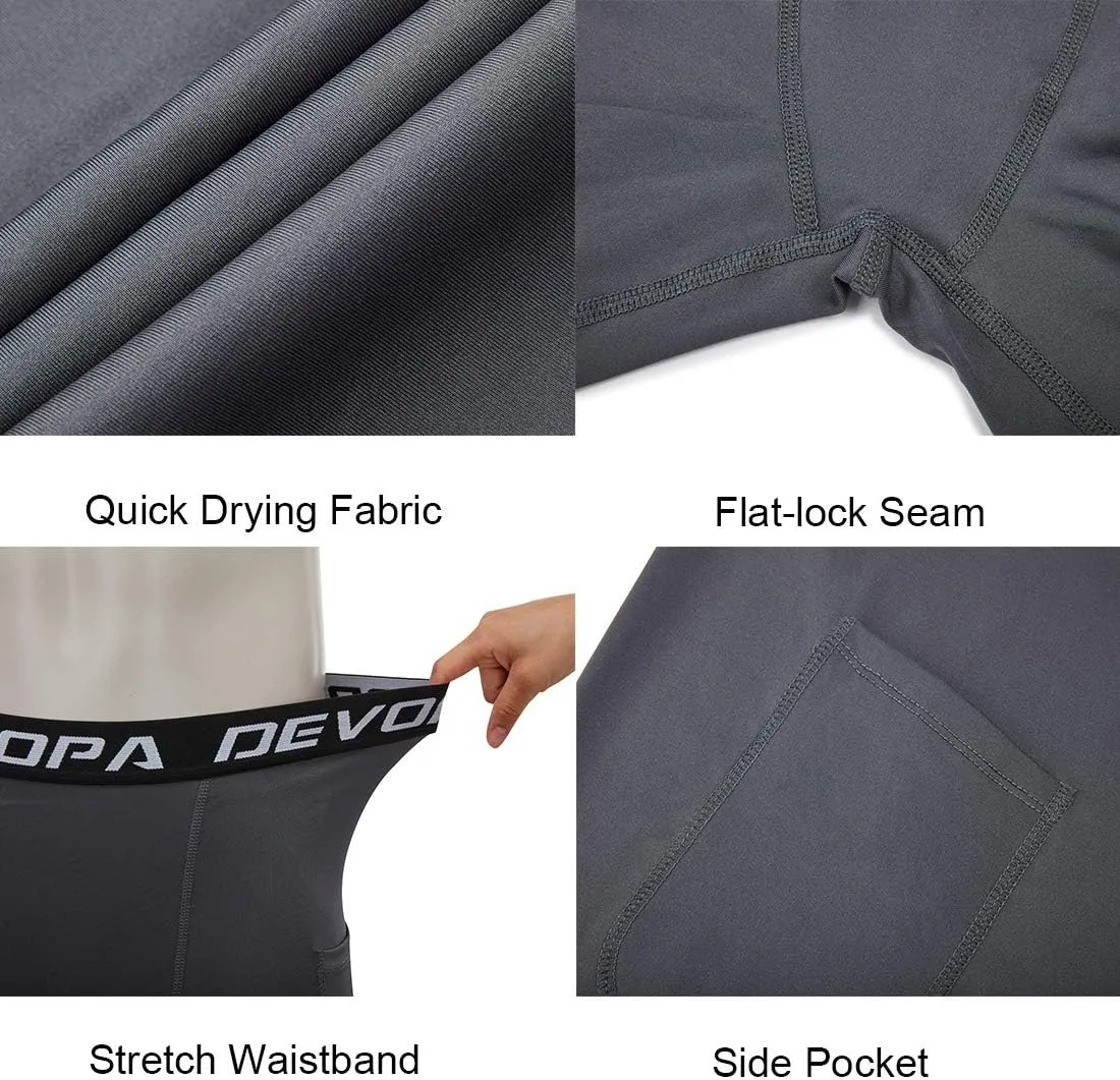 DEVOROPA Youth Boys' Compression Shorts Performance Athletic Base Layers Workout Training Underwear Side Pocket (Pack of 2)