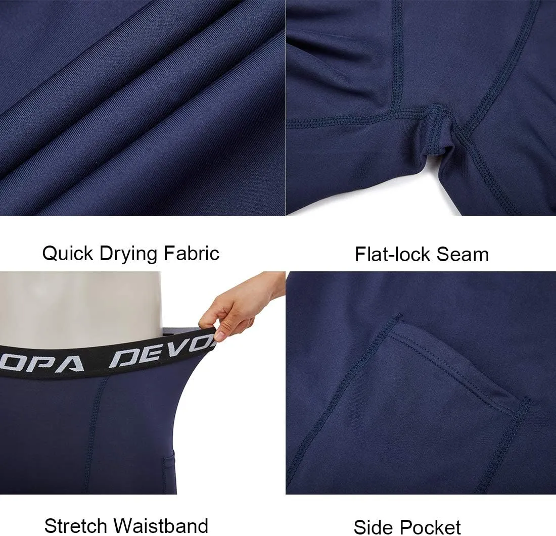 DEVOROPA Youth Boys' Compression Shorts Performance Athletic Base Layers Workout Training Underwear Side Pocket (Pack of 2)
