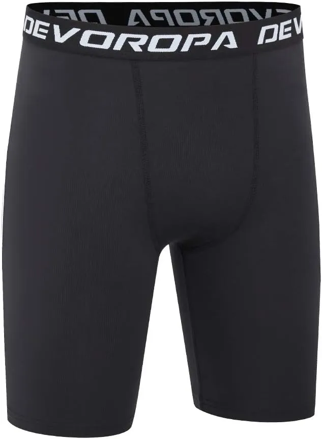 DEVOROPA Youth Boys' Compression Shorts Performance Athletic Base Layers Workout Training Underwear Side Pocket (Pack of 2)