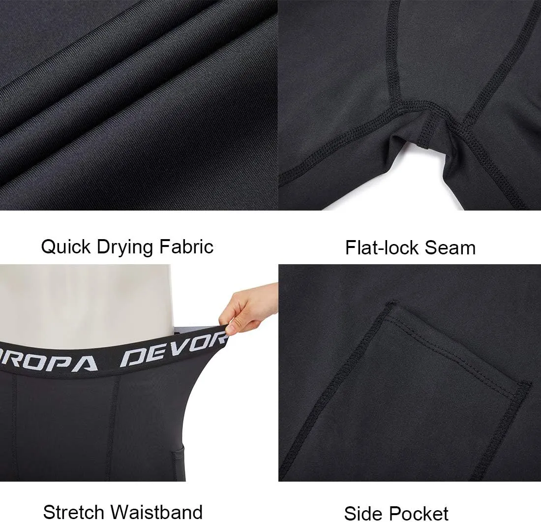 DEVOROPA Youth Boys' Compression Shorts Performance Athletic Base Layers Workout Training Underwear Side Pocket (Pack of 2)