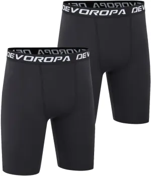 DEVOROPA Youth Boys' Compression Shorts Performance Athletic Base Layers Workout Training Underwear Side Pocket (Pack of 2)