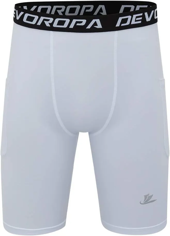 DEVOROPA Youth Boys' Compression Shorts Performance Athletic Base Layers Workout Training Underwear Side Pocket (Pack of 2)