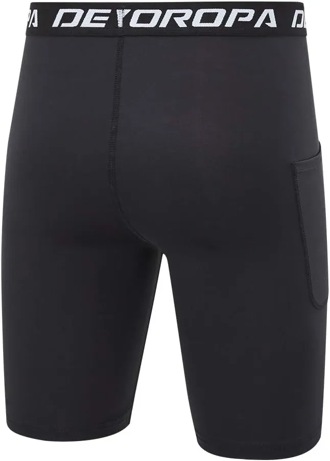 DEVOROPA Youth Boys' Compression Shorts Performance Athletic Base Layers Workout Training Underwear Side Pocket (Pack of 2)