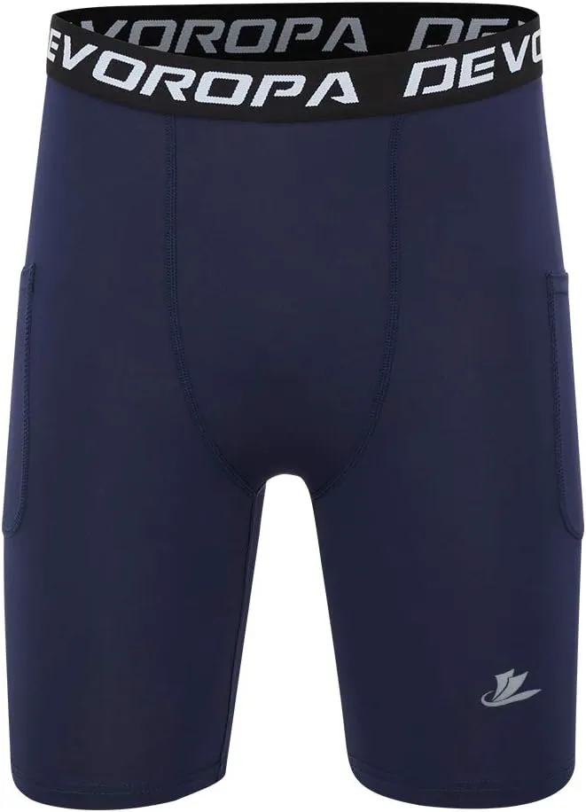 DEVOROPA Youth Boys' Compression Shorts Performance Athletic Base Layers Workout Training Underwear Side Pocket (Pack of 2)