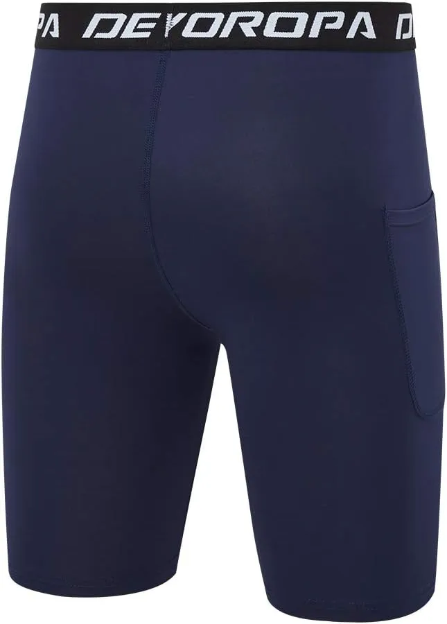 DEVOROPA Youth Boys' Compression Shorts Performance Athletic Base Layers Workout Training Underwear Side Pocket (Pack of 2)