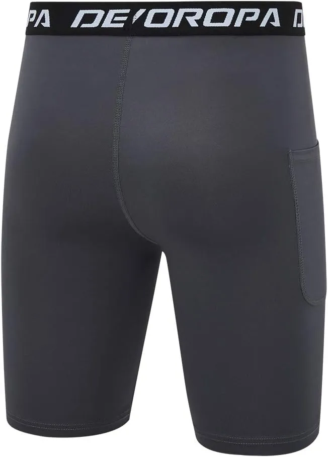 DEVOROPA Youth Boys' Compression Shorts Performance Athletic Base Layers Workout Training Underwear Side Pocket (Pack of 2)