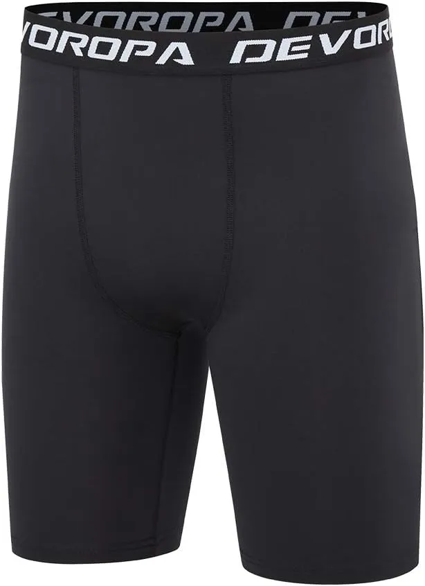 DEVOROPA Youth Boys' Compression Shorts Performance Athletic Base Layers Workout Training Underwear Side Pocket (Pack of 2)