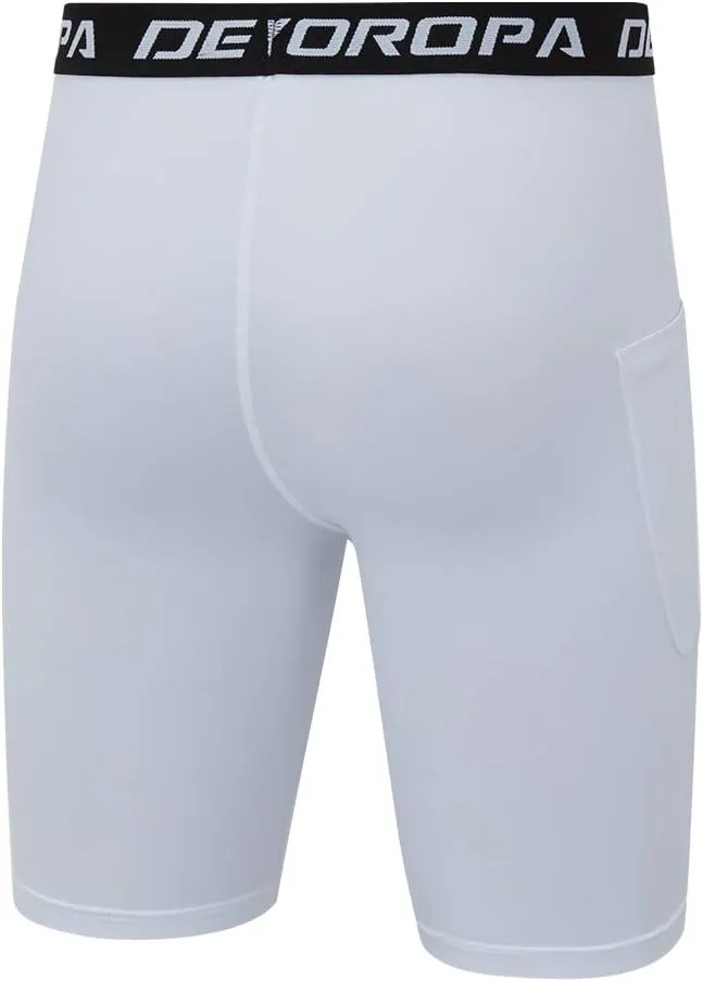 DEVOROPA Youth Boys' Compression Shorts Performance Athletic Base Layers Workout Training Underwear Side Pocket (Pack of 2)