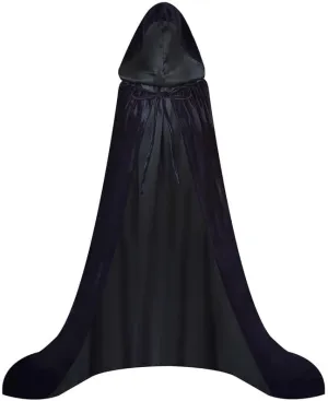 Double Black Velvet Cloak with Hood Women, Halloween Black Robe with Hood(Medium)