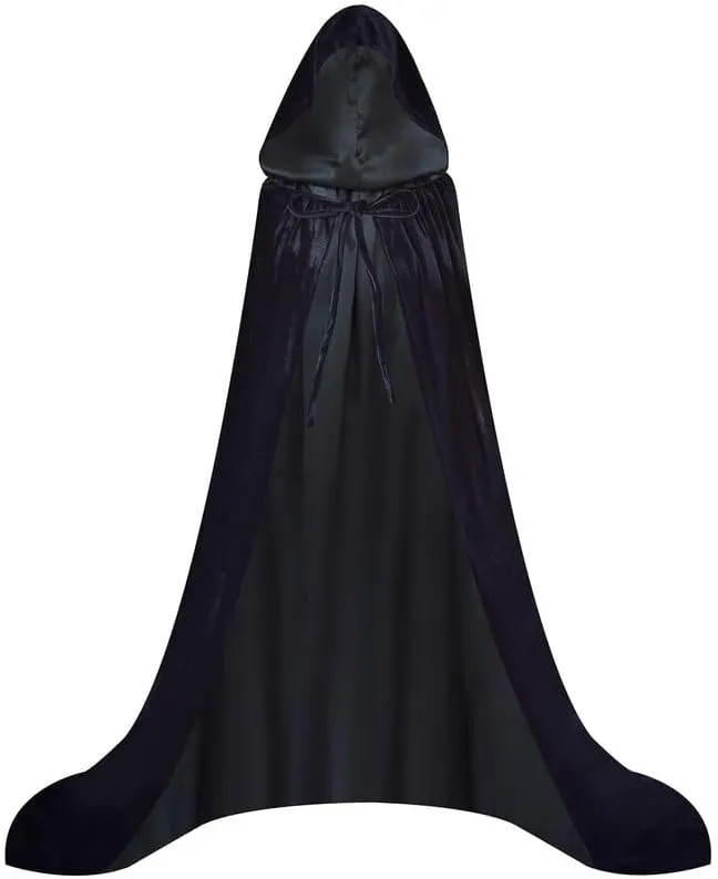 Double Black Velvet Cloak with Hood Women, Halloween Black Robe with Hood(Medium)