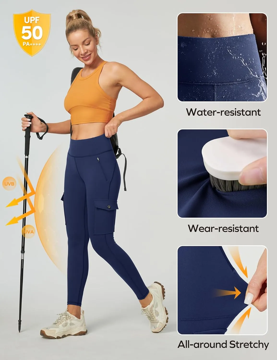 Ewedoos Leggings with Zipper Pockets Water Resistant Compression Leggings Hiking Pants Women Tummy Control UPF50 