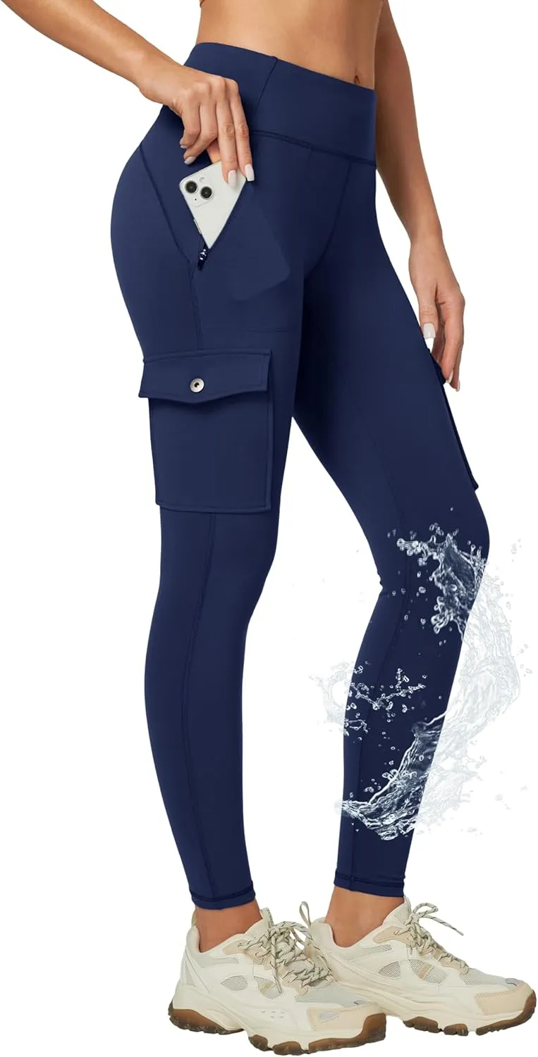 Ewedoos Leggings with Zipper Pockets Water Resistant Compression Leggings Hiking Pants Women Tummy Control UPF50 