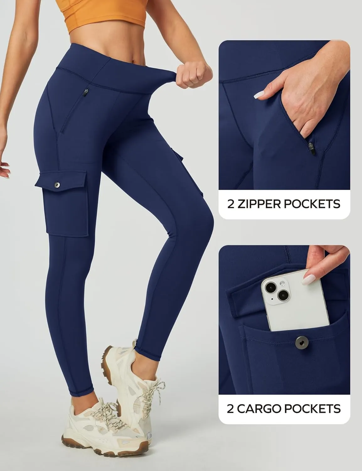 Ewedoos Leggings with Zipper Pockets Water Resistant Compression Leggings Hiking Pants Women Tummy Control UPF50 