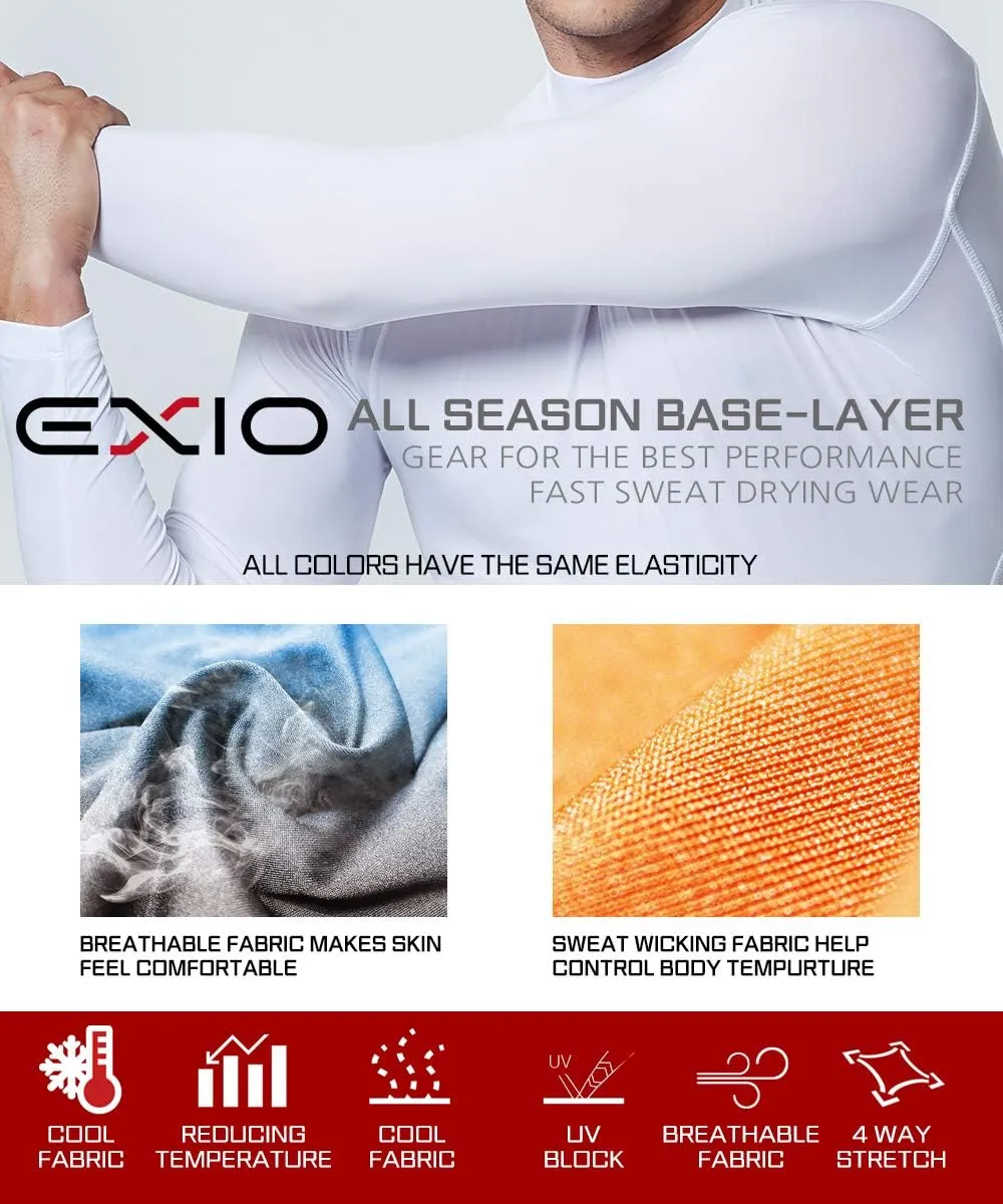 EXIO Mens Mock Compression Baselayer Top Cool Dry Long-Sleeve Shirt EX-T02