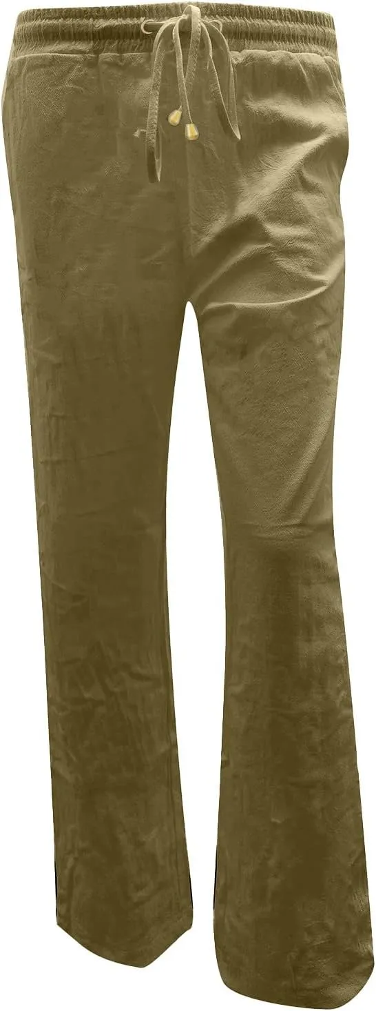 Flowy Pants for Women Elastic Waist Wide Leg Trousers Lightweight Linen Blend Casual Summer Beachwear