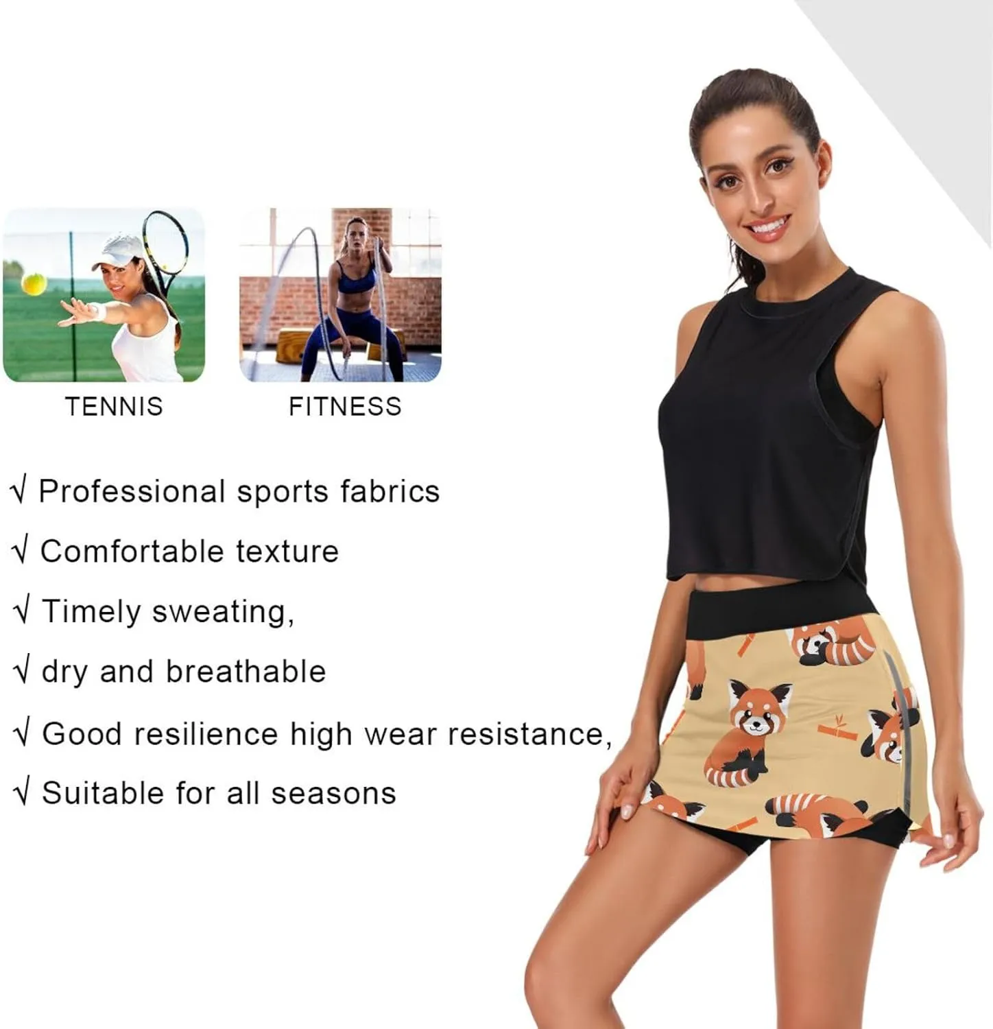 GAIGEO Cute Red Panda Womens Sport Skirt Skort, Women Skirt with Pockets, Lightweight Scort Skirt for Women Summer,S-XXL