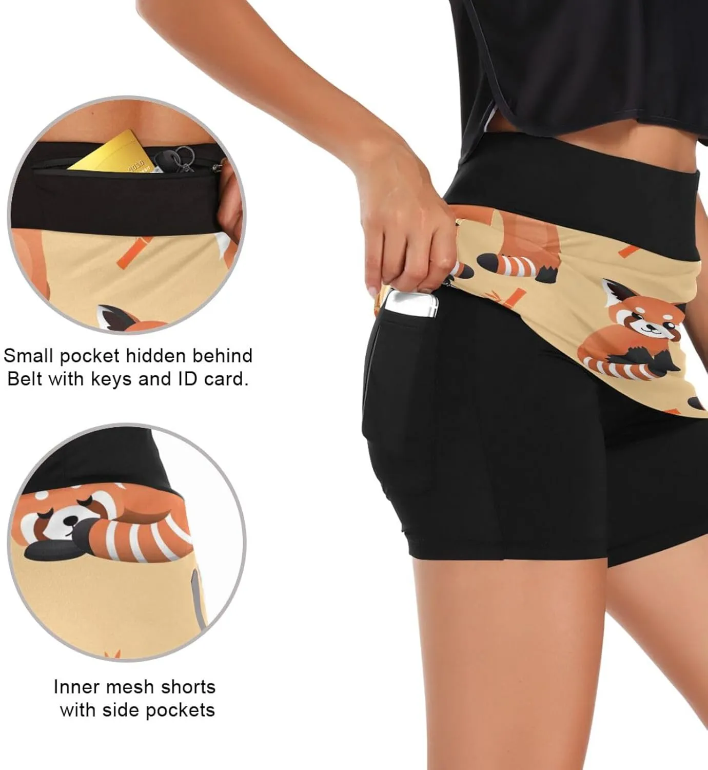 GAIGEO Cute Red Panda Womens Sport Skirt Skort, Women Skirt with Pockets, Lightweight Scort Skirt for Women Summer,S-XXL