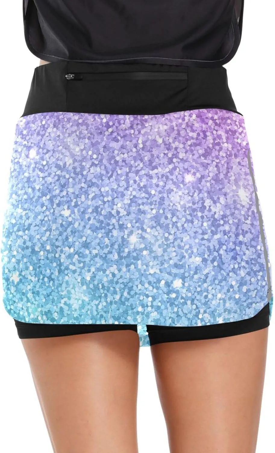 GAIGEO Pink Purple Glitter Womens Exercise Skirt, Tennis Skirts with Shorts, Casual Active Wear for Women, S-XXL