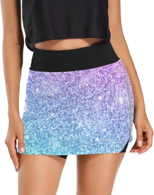 GAIGEO Pink Purple Glitter Womens Exercise Skirt, Tennis Skirts with Shorts, Casual Active Wear for Women, S-XXL