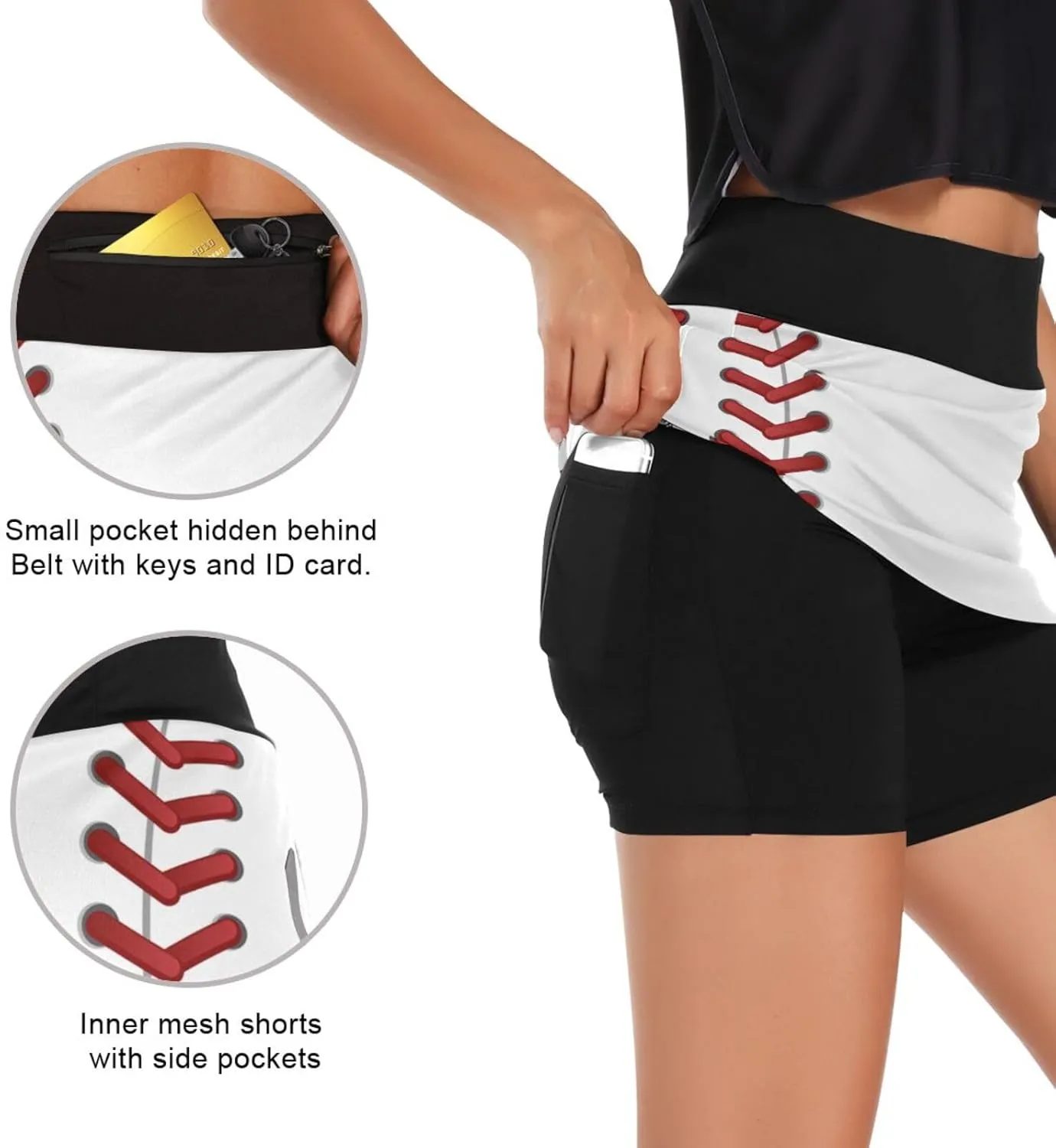 GAIGEO Sport Baseball Print Workout Skirt, Casual Skort Skirt with Pockets, Skorts for Women Casual Sports, S-XXL