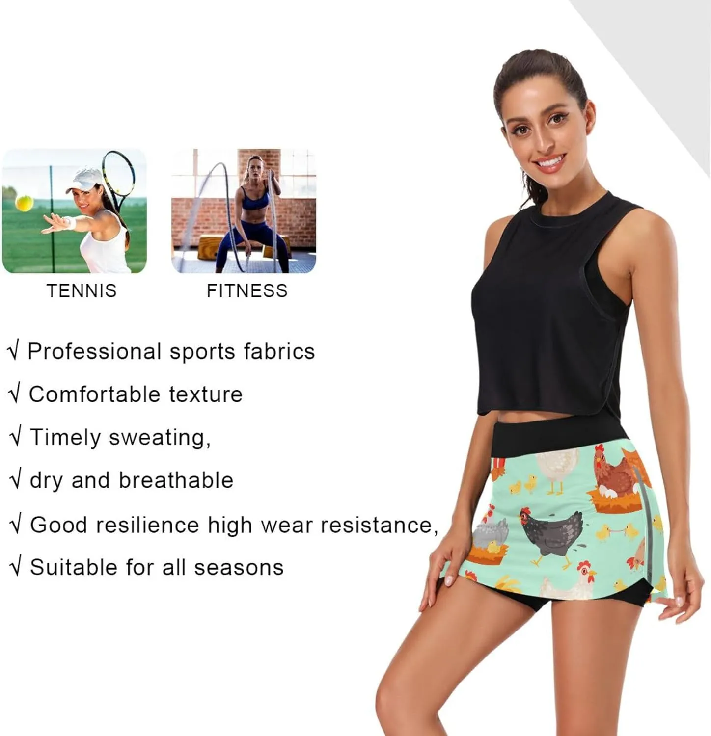 GAIGEO Sport Baseball Print Workout Skirt, Casual Skort Skirt with Pockets, Skorts for Women Casual Sports, S-XXL