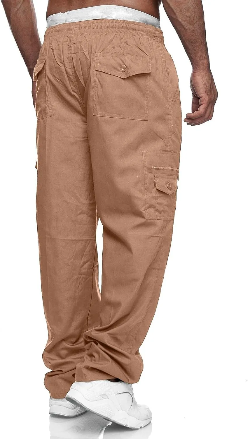 GIERIDUC Men's Linen Pants Casual Long Pants Khaki Uniform Pants for Boys Work Pants for Men Slim Fit Mens Long Workout Pants