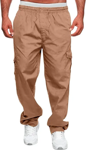 GIERIDUC Men's Linen Pants Casual Long Pants Khaki Uniform Pants for Boys Work Pants for Men Slim Fit Mens Long Workout Pants