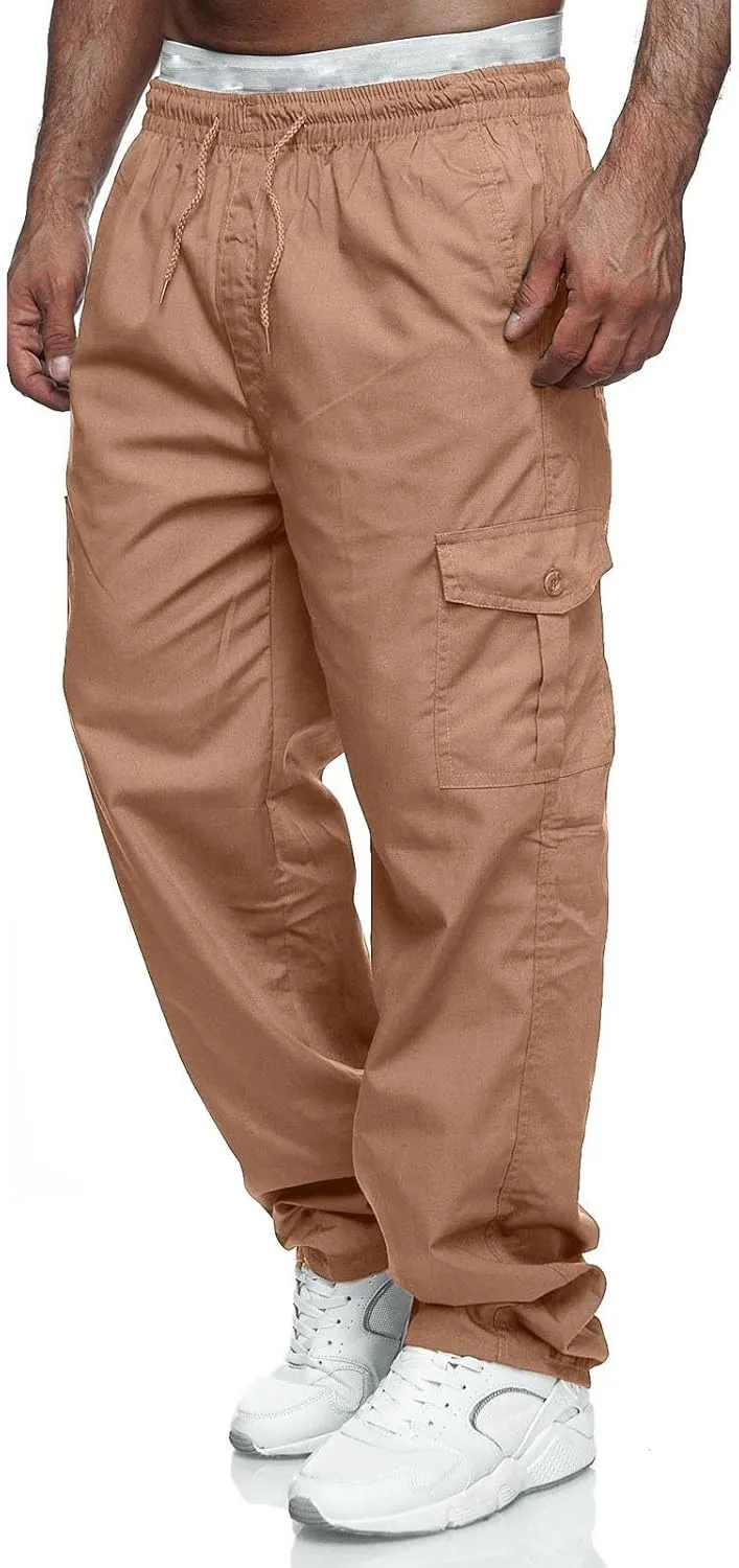 GIERIDUC Men's Linen Pants Casual Long Pants Khaki Uniform Pants for Boys Work Pants for Men Slim Fit Mens Long Workout Pants