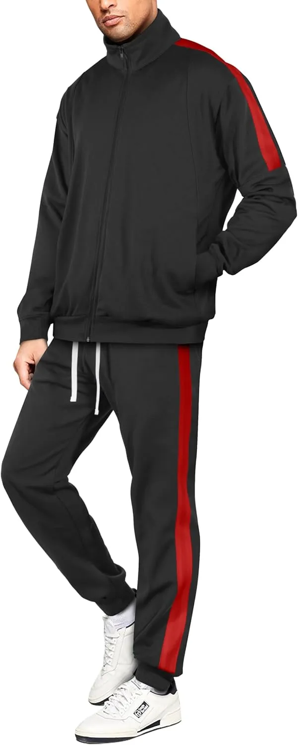 Hat and Beyond Mens Premium USA Made Striped Track Suit Athletic Casual Running Workout Sweat Suit Combo Track Jacket & Pant