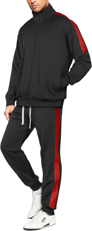 Hat and Beyond Mens Premium USA Made Striped Track Suit Athletic Casual Running Workout Sweat Suit Combo Track Jacket & Pant