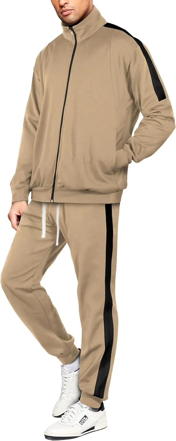 Hat and Beyond Mens Premium USA Made Striped Track Suit Athletic Casual Running Workout Sweat Suit Combo Track Jacket & Pant