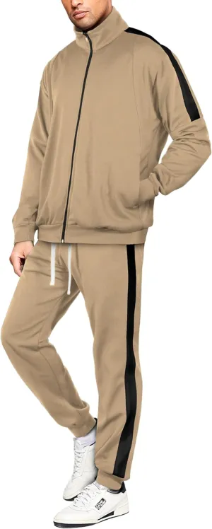 Hat and Beyond Mens Premium USA Made Striped Track Suit Athletic Casual Running Workout Sweat Suit Combo Track Jacket & Pant