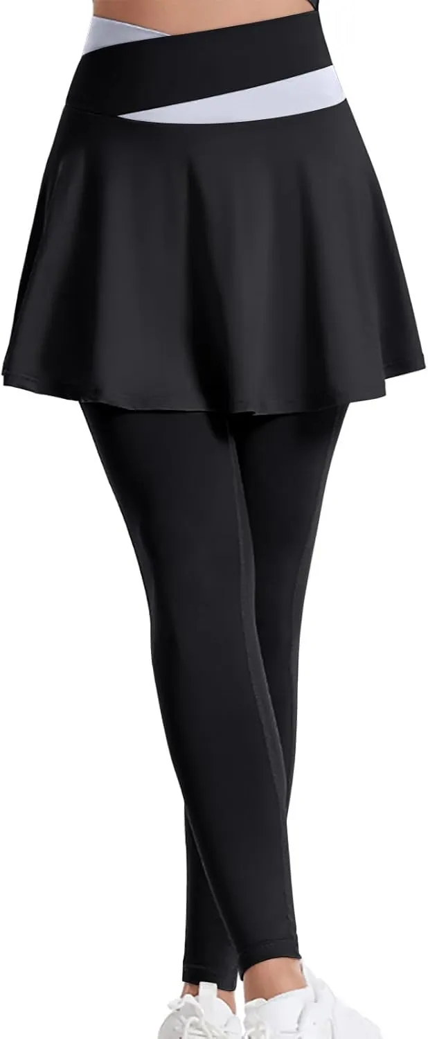 HGps8w Womens Tennis Skirts with Leggings 2 in 1 Golf Skorts High Waisted Athletic Skirted Running Workout Yoga Pants