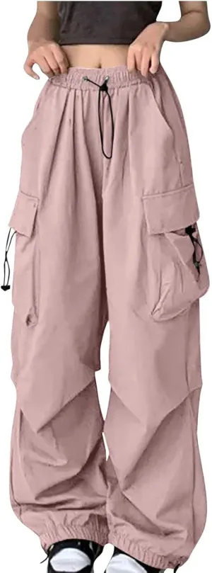 High Waist Cargo Pants for Women Elastic Waist Sweatpants Quick Dry Lightweight Trousers Drawstring Adjustable Jogger