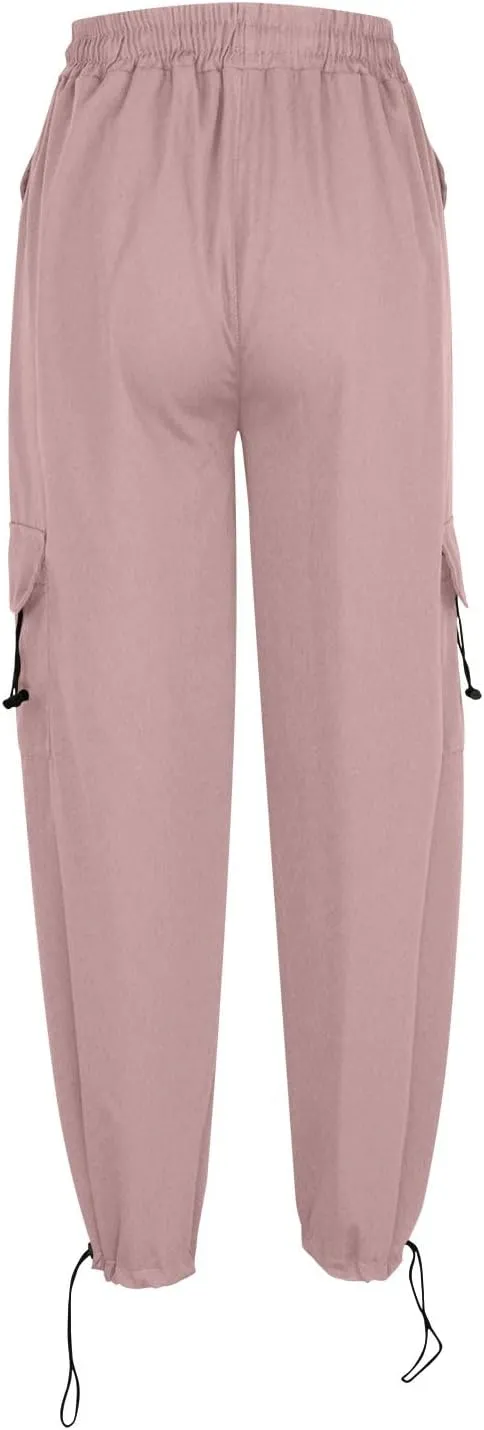 High Waist Cargo Pants for Women Elastic Waist Sweatpants Quick Dry Lightweight Trousers Drawstring Adjustable Jogger