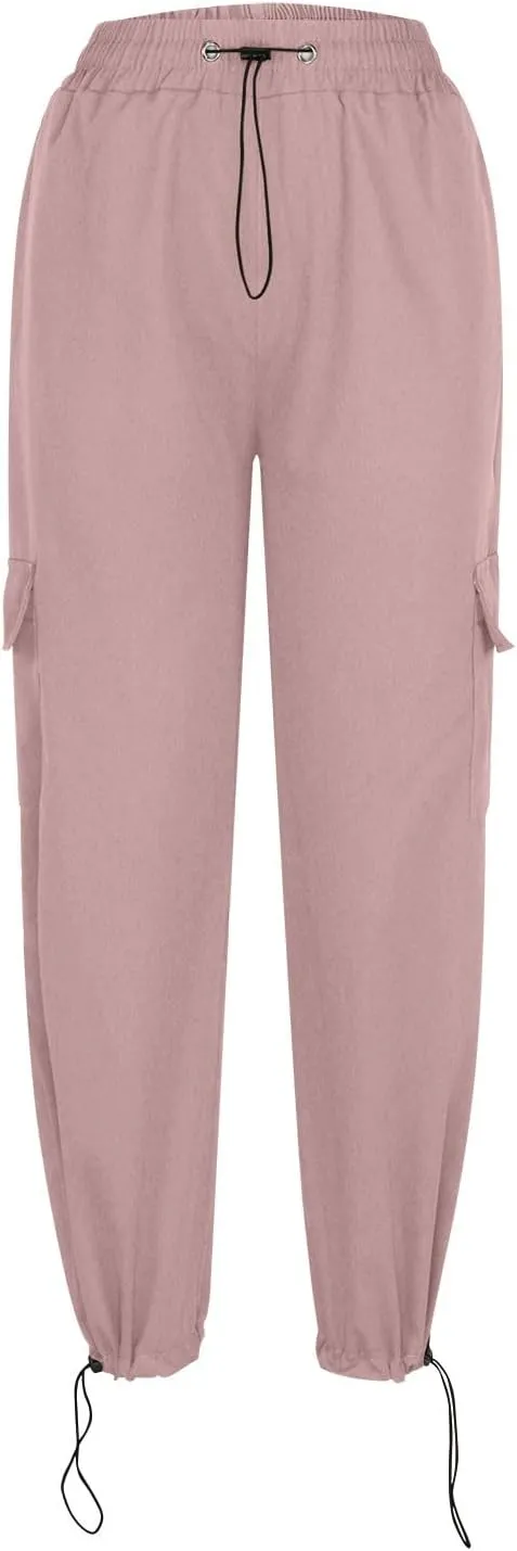 High Waist Cargo Pants for Women Elastic Waist Sweatpants Quick Dry Lightweight Trousers Drawstring Adjustable Jogger