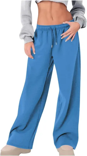 High Waist Wide Leg Sweatpants Women with Pockets Casual Athletic Pants Tall Length Gym Running Trousers