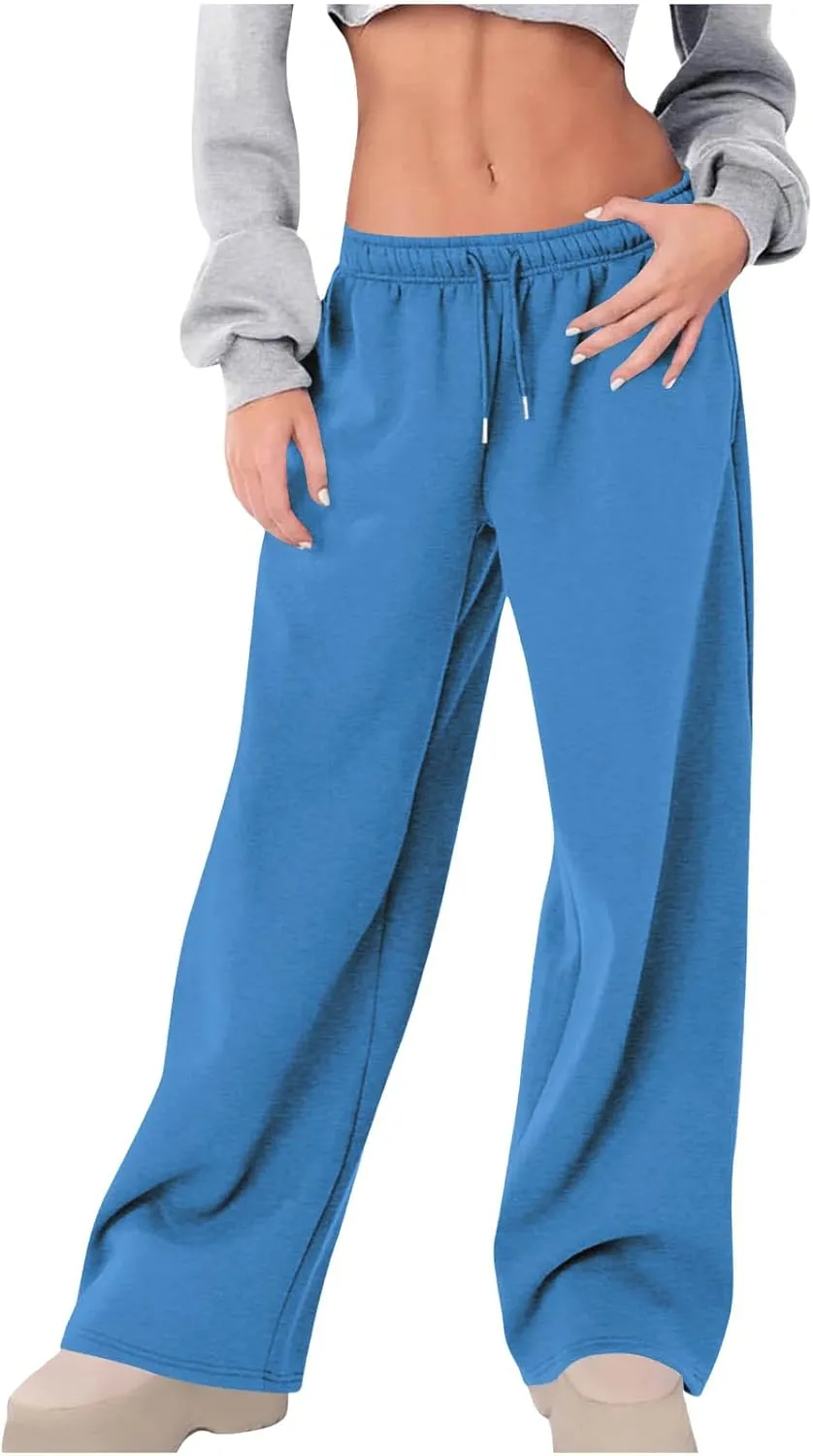 High Waist Wide Leg Sweatpants Women with Pockets Casual Athletic Pants Tall Length Gym Running Trousers