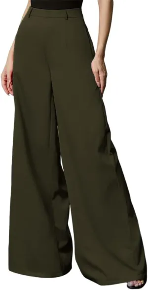 HOULENGS Women's High Waist Wide Leg Trousers Casual Straight Long Pants with Pockets