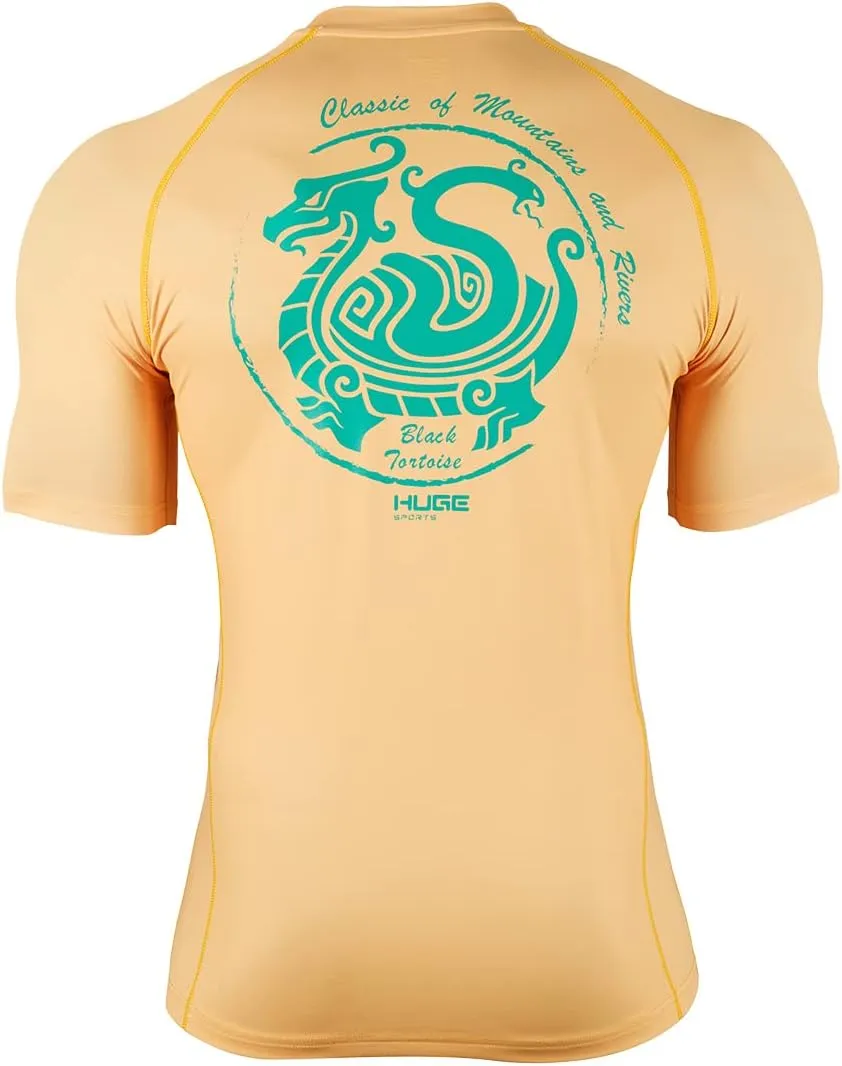 HUGE SPORTS Men's UPF 50  Shorts Sleeve Swim Shirts Quick Dry Rash Guard