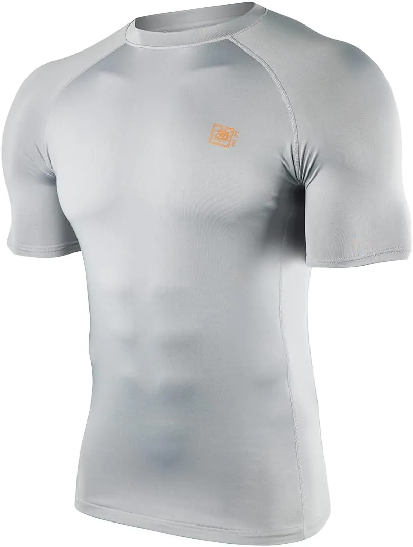 HUGE SPORTS Men's UPF 50  Shorts Sleeve Swim Shirts Quick Dry Rash Guard