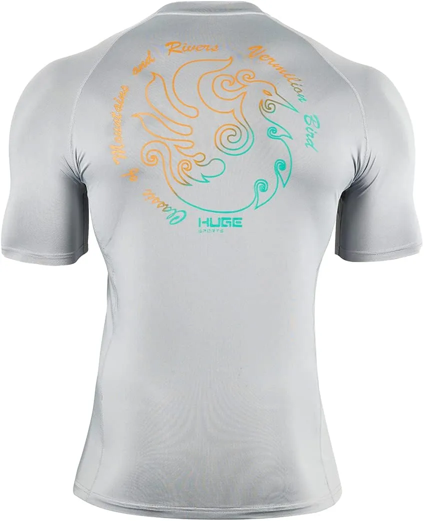 HUGE SPORTS Men's UPF 50  Shorts Sleeve Swim Shirts Quick Dry Rash Guard