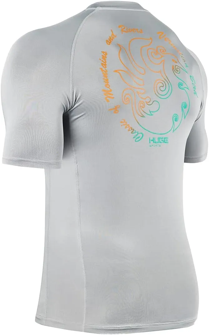 HUGE SPORTS Men's UPF 50  Shorts Sleeve Swim Shirts Quick Dry Rash Guard
