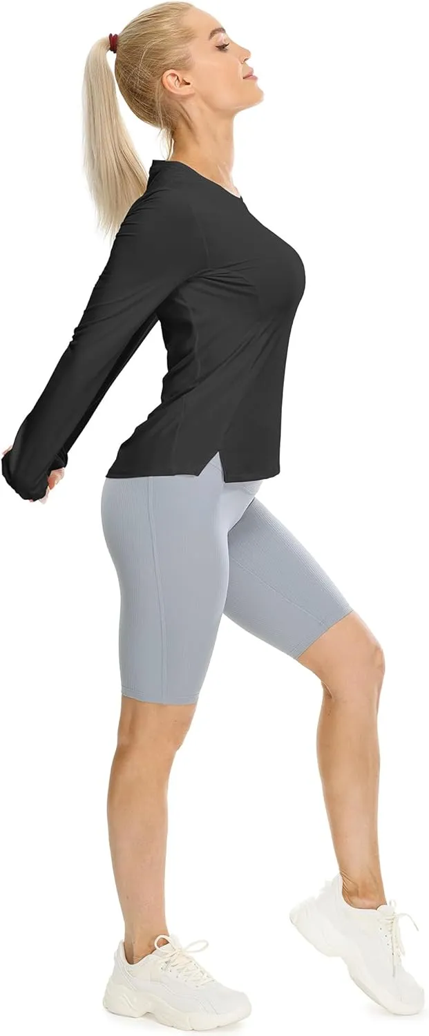 icyzone Women's Long Sleeve Workout Shirts, Athletic Crewneck Yoga Tops, Quick Dry Running T-Shirt with Thumb Holes