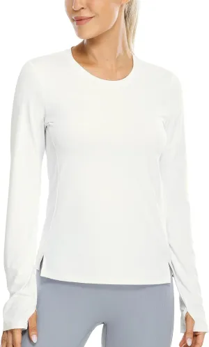 icyzone Women's Long Sleeve Workout Shirts, Athletic Crewneck Yoga Tops, Quick Dry Running T-Shirt with Thumb Holes